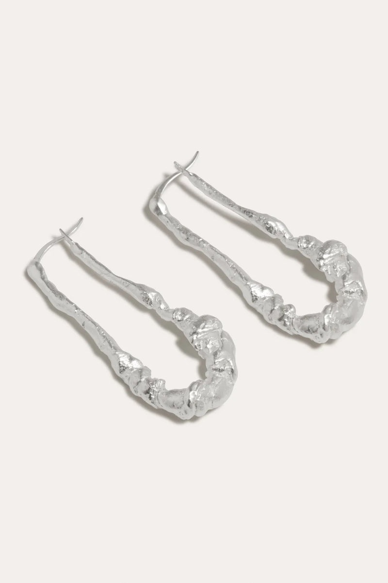 R2245 Sculptural Elongated Hoops Silver Earrings