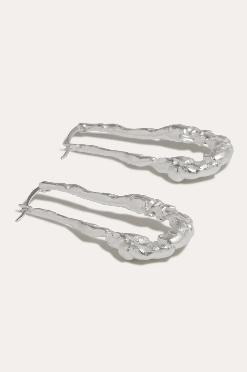 R2245 Sculptural Elongated Hoops Silver Earrings