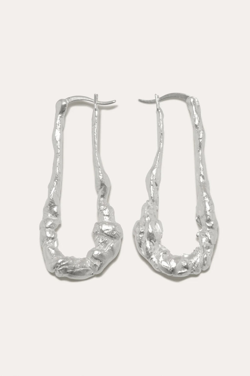 R2245 Sculptural Elongated Hoops Silver Earrings