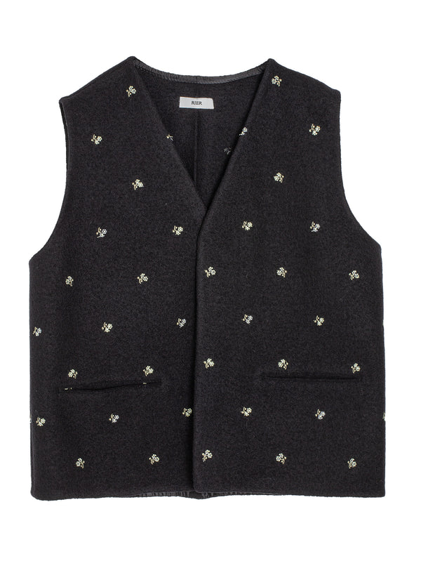 Walker Gilet Black Flowers Felted