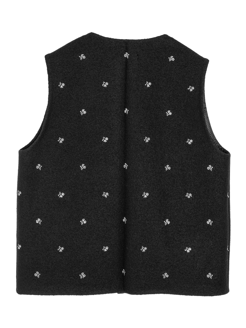 Walker Gilet Black Flowers Felted