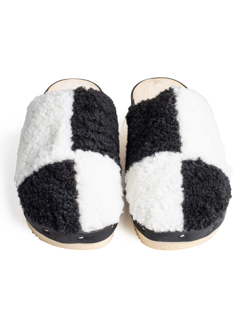 Panto Curly Patchwork Shearling Clog Nero Bianco