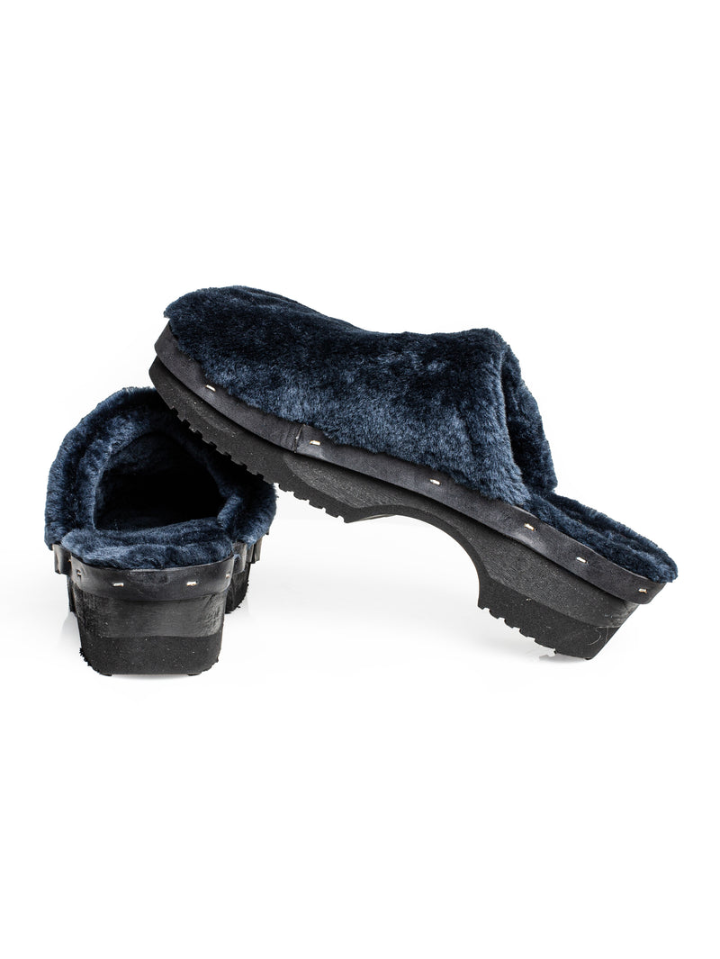 Panto Fully Dark Sole Shearling Clog Blue