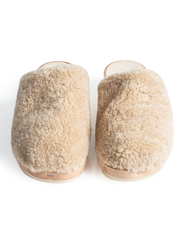 Panto Curly Natural Sole Shearling Clog Beige