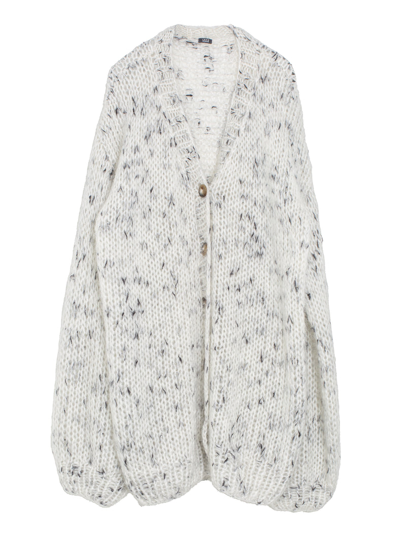 Long Cardigan Knit White Pink Dots