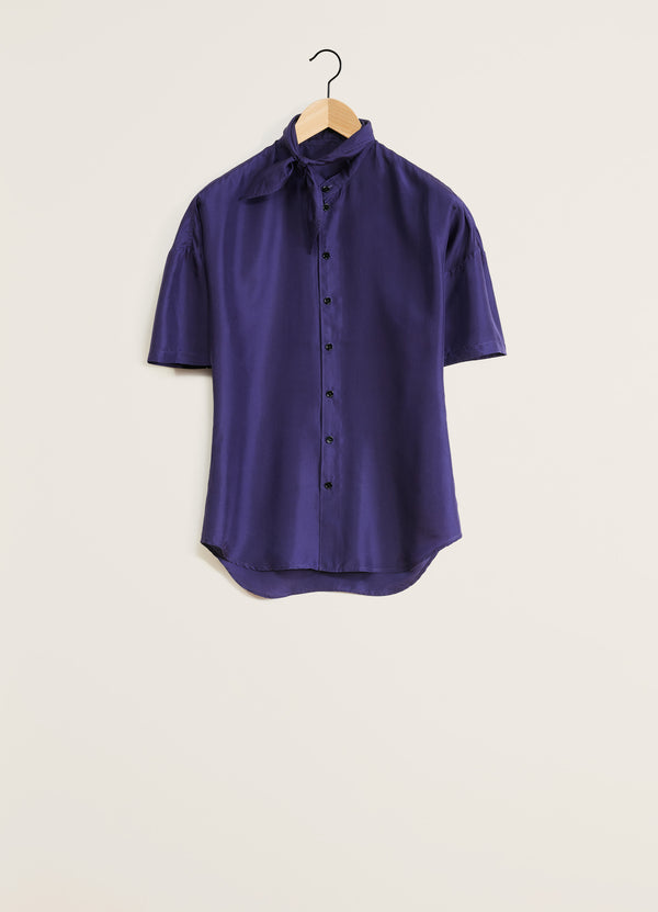 Short Sleeve Fitted Shirt With Scarf Purple Iris