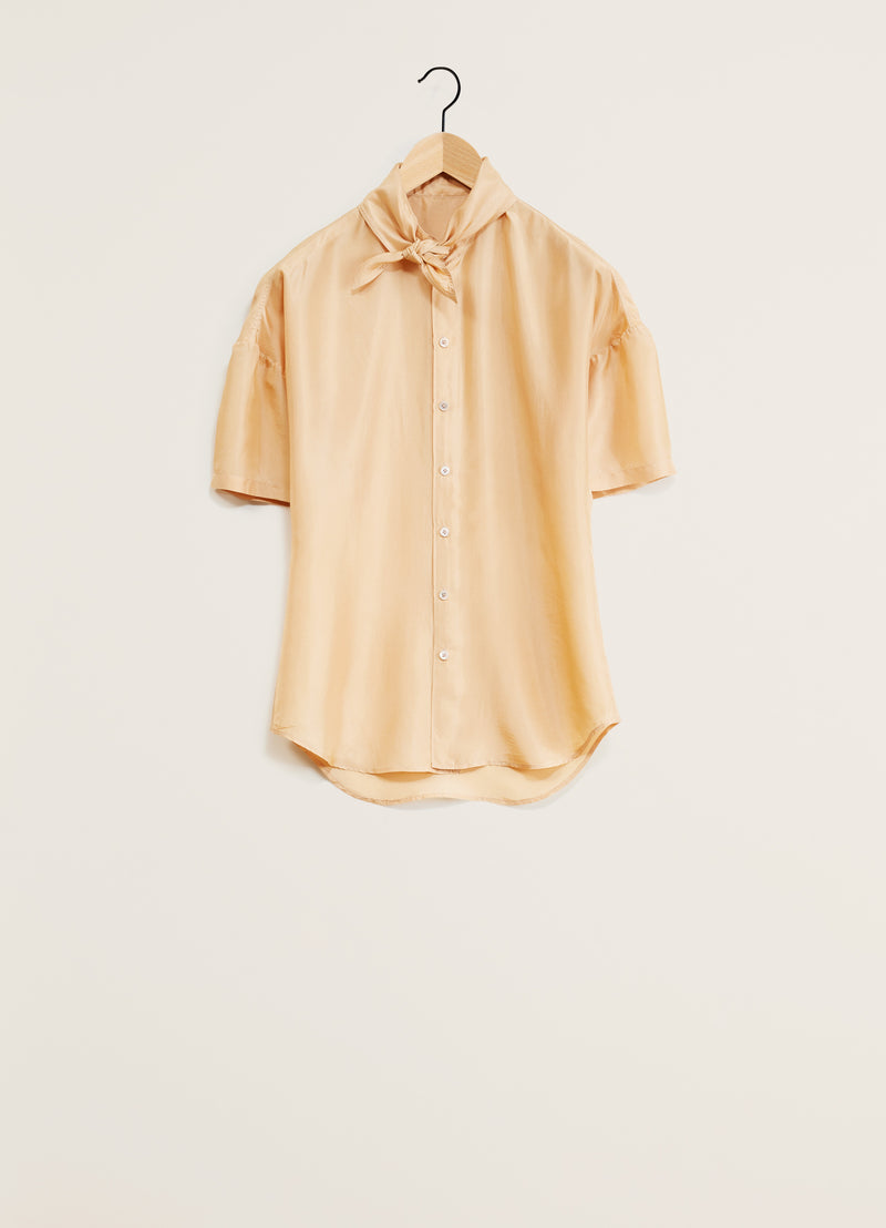 Short Sleeve Fitted Shirt With Scarf Apricot