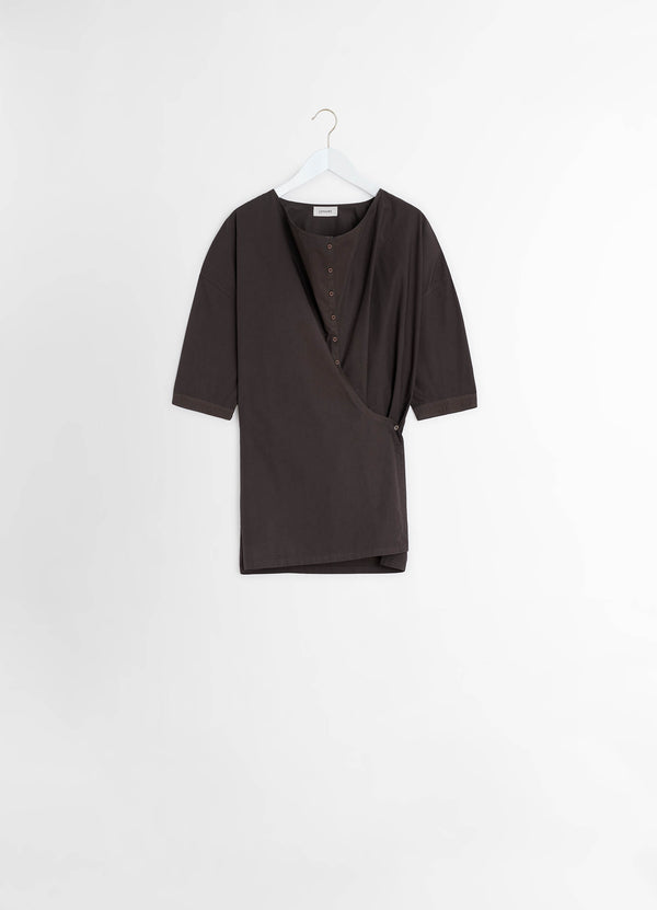 Short Sleeve Twisted Shirt Dark Brown