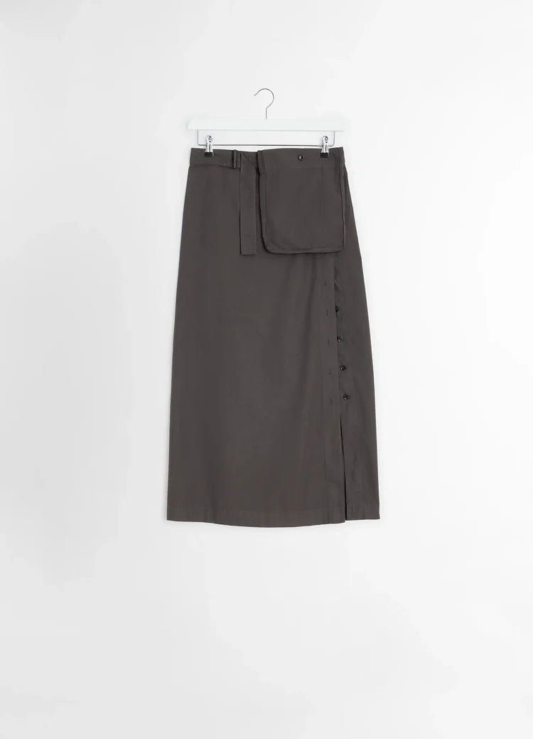Buttoned Long Skirt Dark Brown