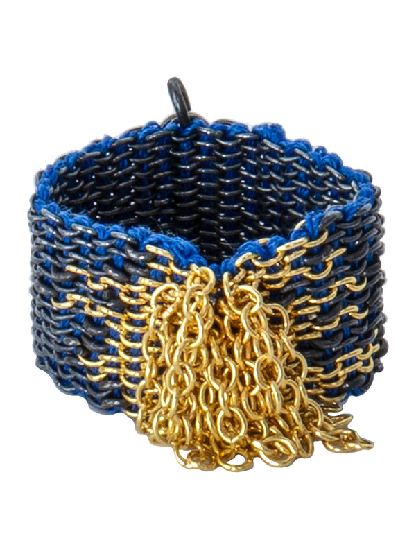 Silver Gold Plated and Silver Oxidized Silk Blue Ring