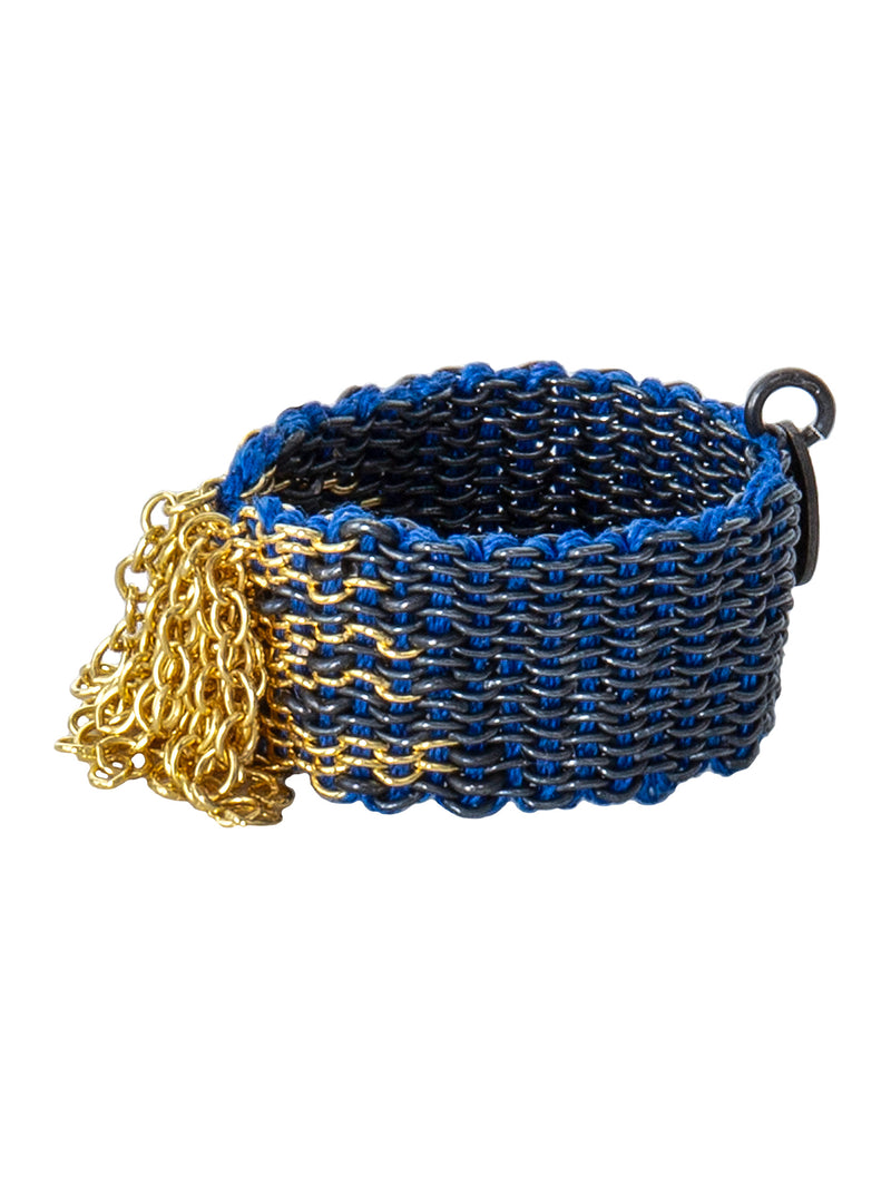 Silver Gold Plated and Silver Oxidized Silk Blue Ring