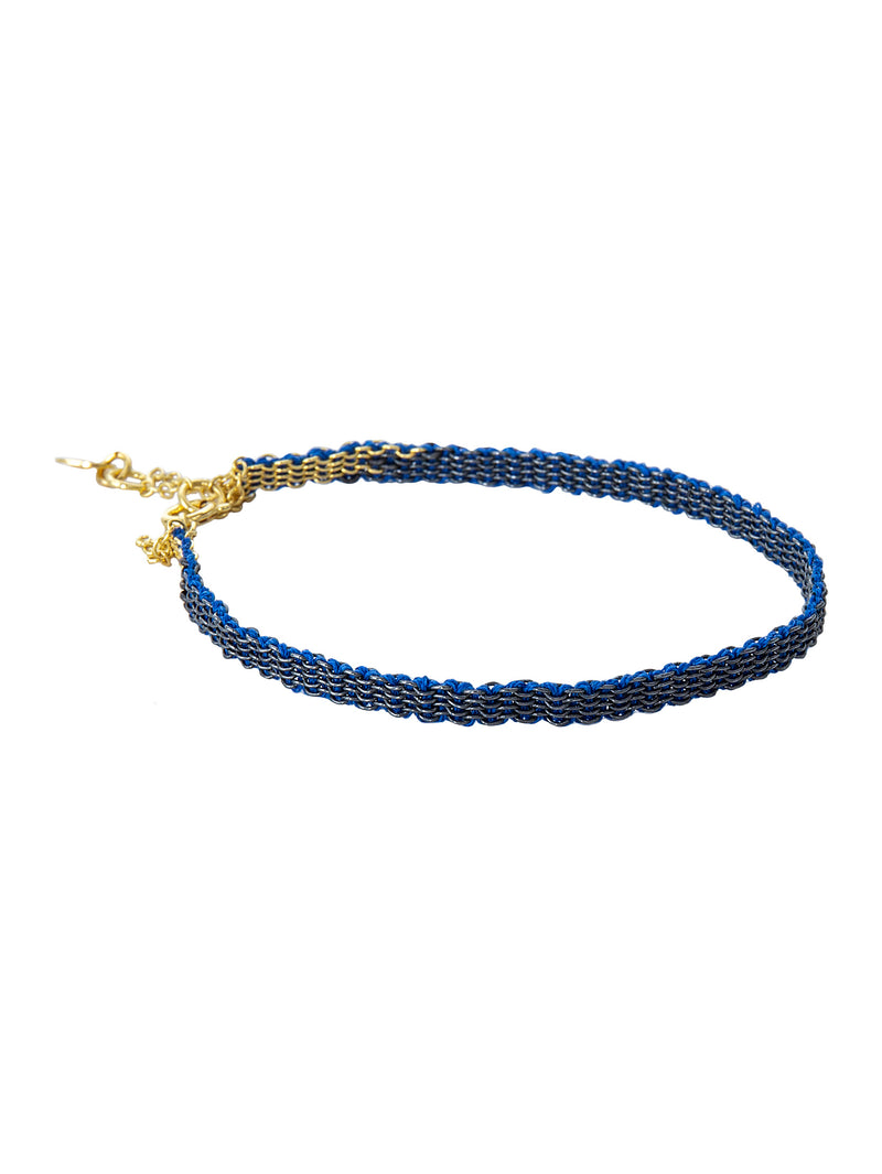 Silver Gold Plated and Silver Oxidized Silk Blue Bracelet