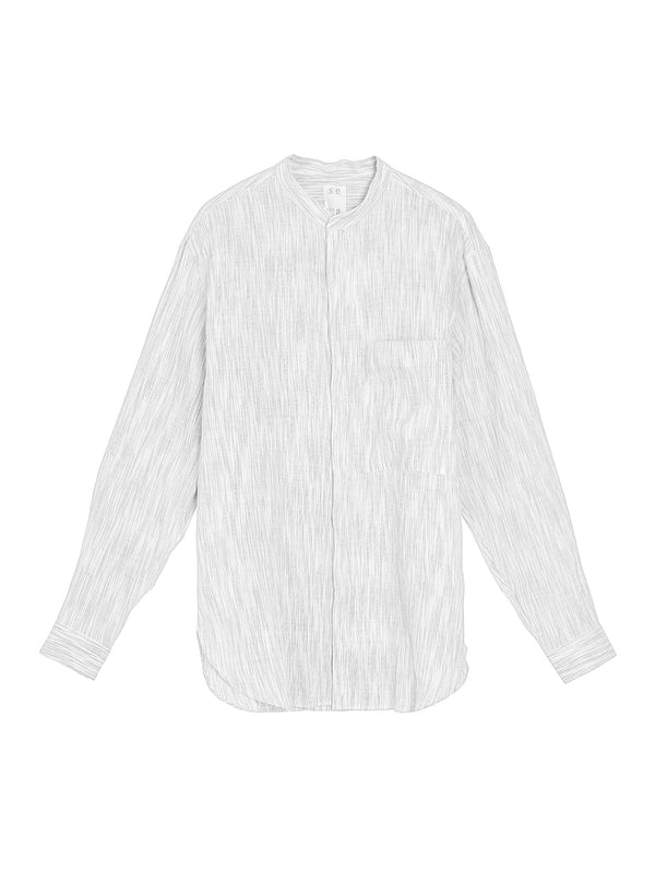 Hand Stitch Kurta Shirt Omi Ikat Crepe Limited White