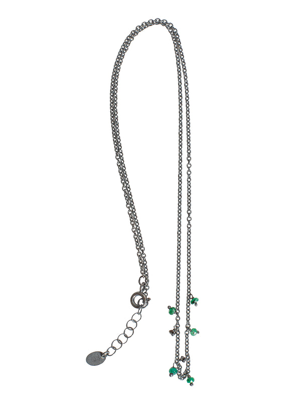 045.07 Silver Oxidized Emerald Green And Black Diamonds Necklace