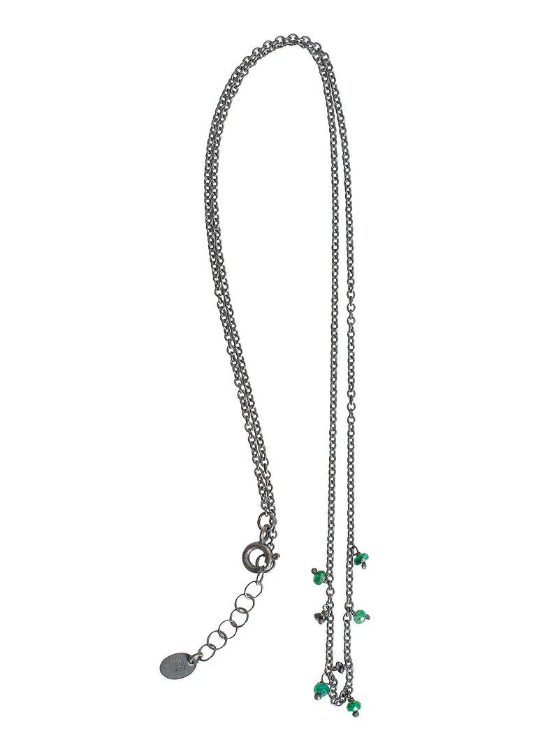 045.07 Silver Oxidized Emerald Green And Black Diamonds Necklace