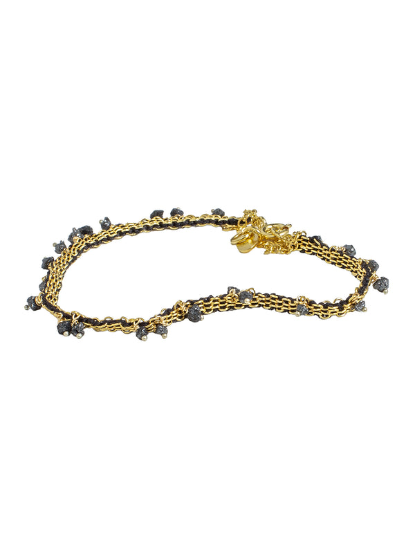 01803 Black Raw Diamonds Silver Silk Bracelet