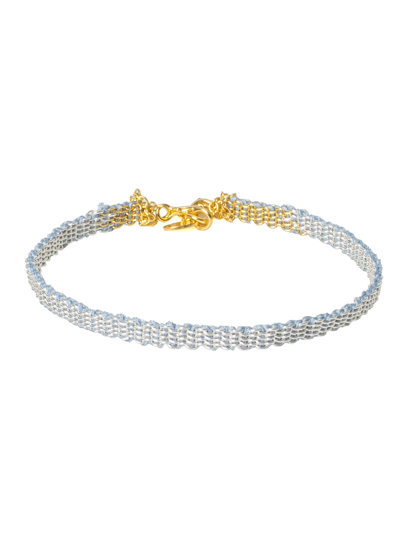 018.04 Gold Plated Silver Silk Bracelet Light Blue