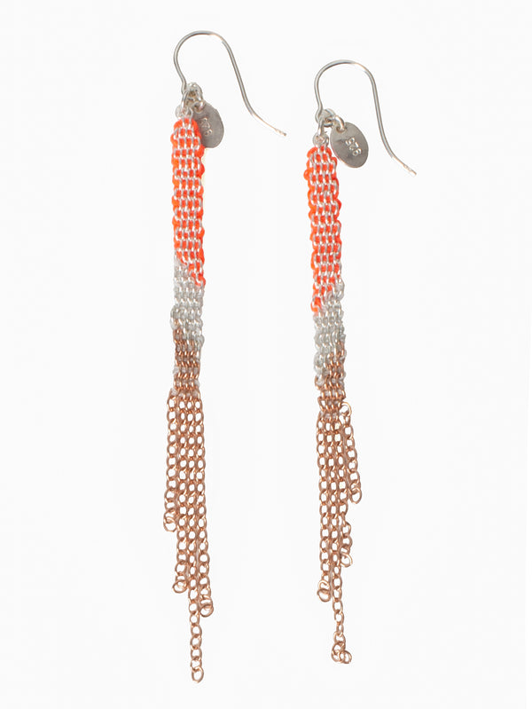 008.04 Gold Plated Silver Silk Earrings Neon Pink