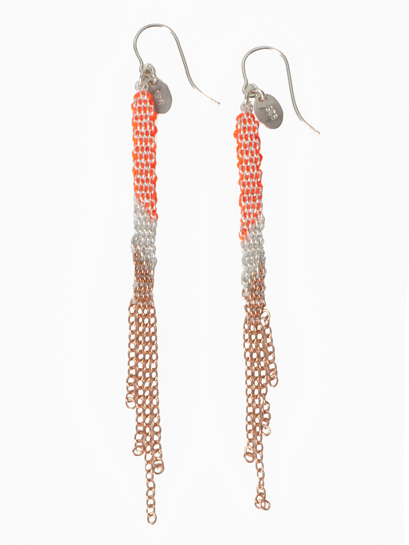 008.04 Gold Plated Silver Silk Earrings Neon Pink