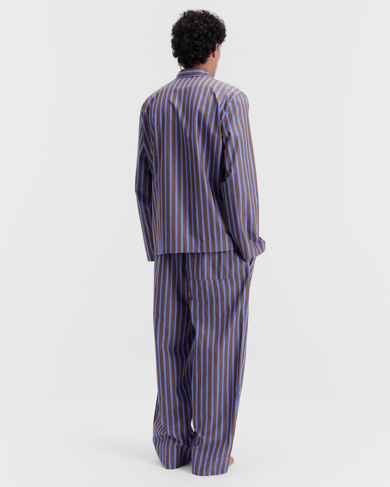 Tekla Poplin Pyjamas Long Shirt Chestnut Stripes – Opia