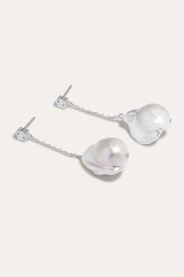 Pearl And Zirconia Recycled Silver Earrings