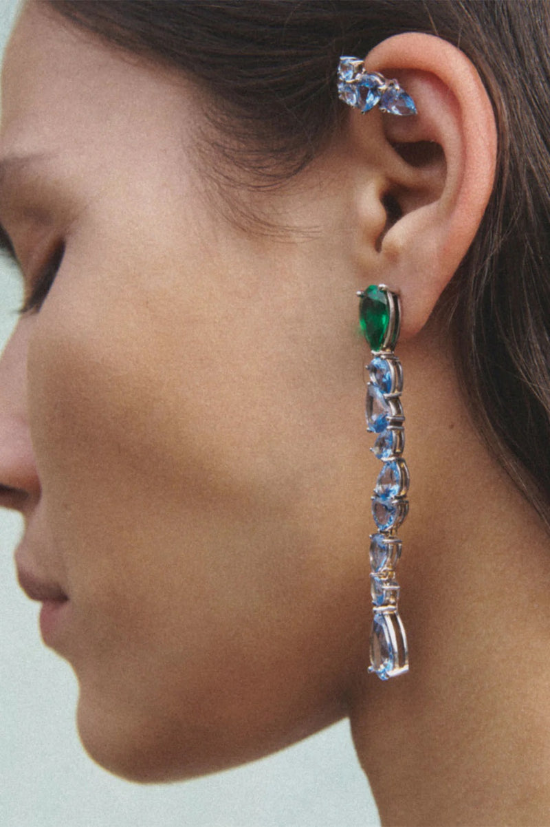 Z111 Synthetic Blue Spinel Rhodium Ear Cuff