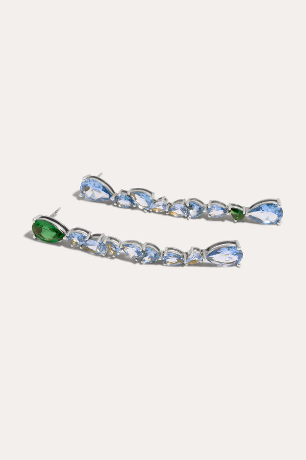 Z23 Emerald Zirconia And Blue Spinel Rhodium Earrings