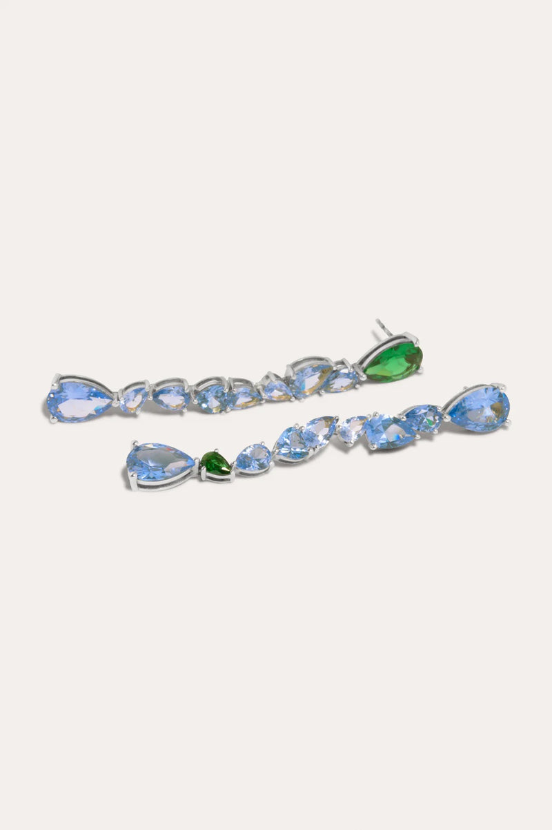 Z23 Emerald Zirconia And Blue Spinel Rhodium Earrings