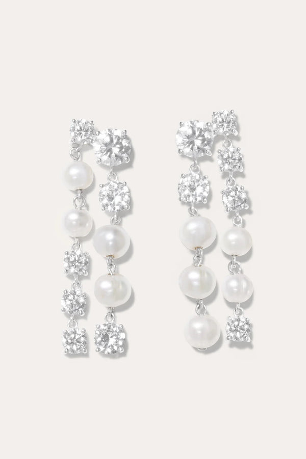 Pearl And Zirconia Silver Earrings