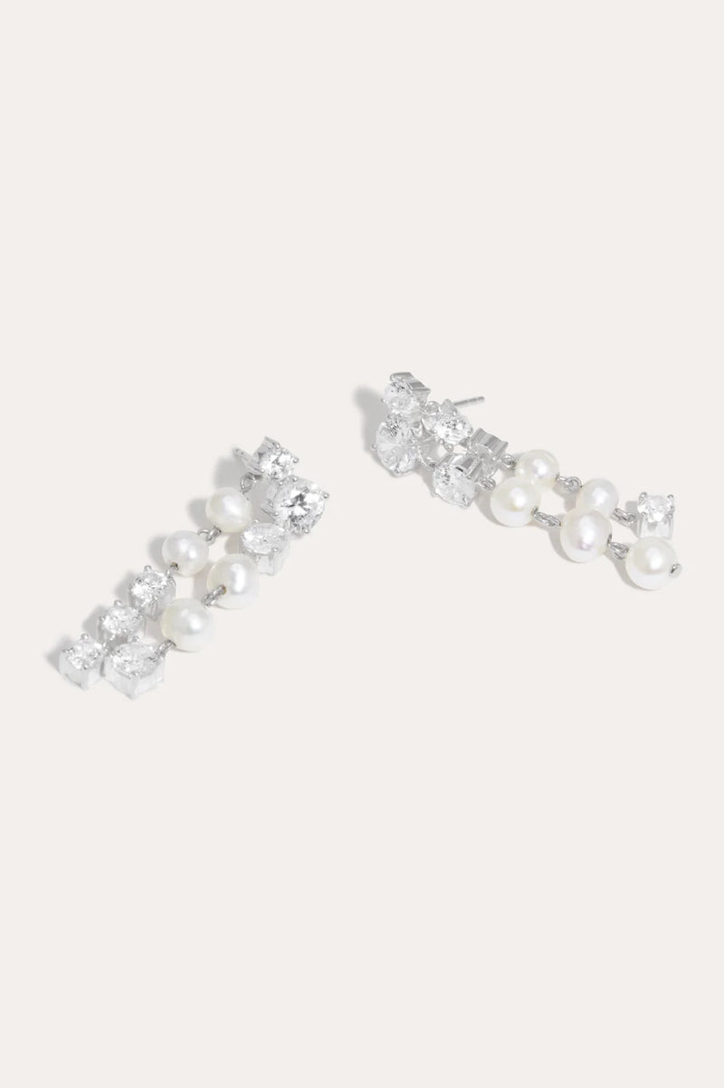 Pearl And Zirconia Silver Earrings