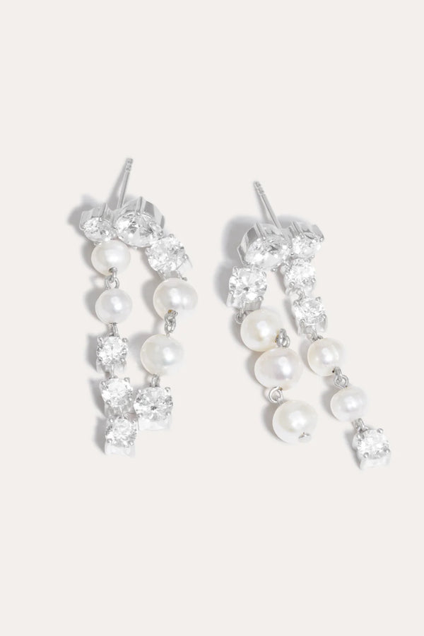 Pearl And Zirconia Silver Earrings