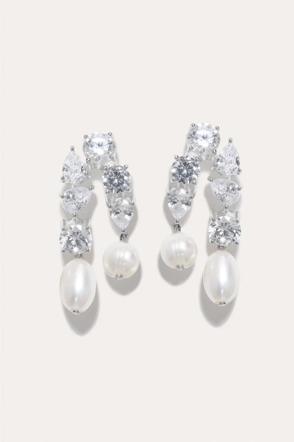 Cascading Pearl And Zirconia Recycled Silver Earrings