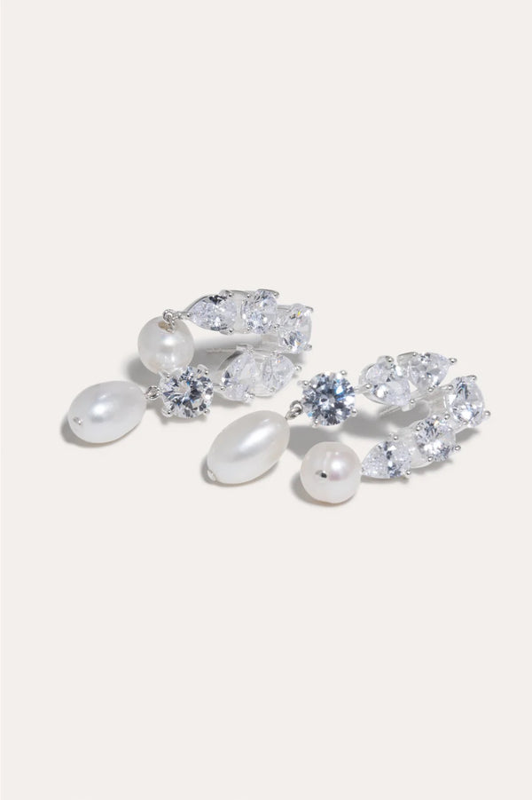 Cascading Pearl And Zirconia Recycled Silver Earrings