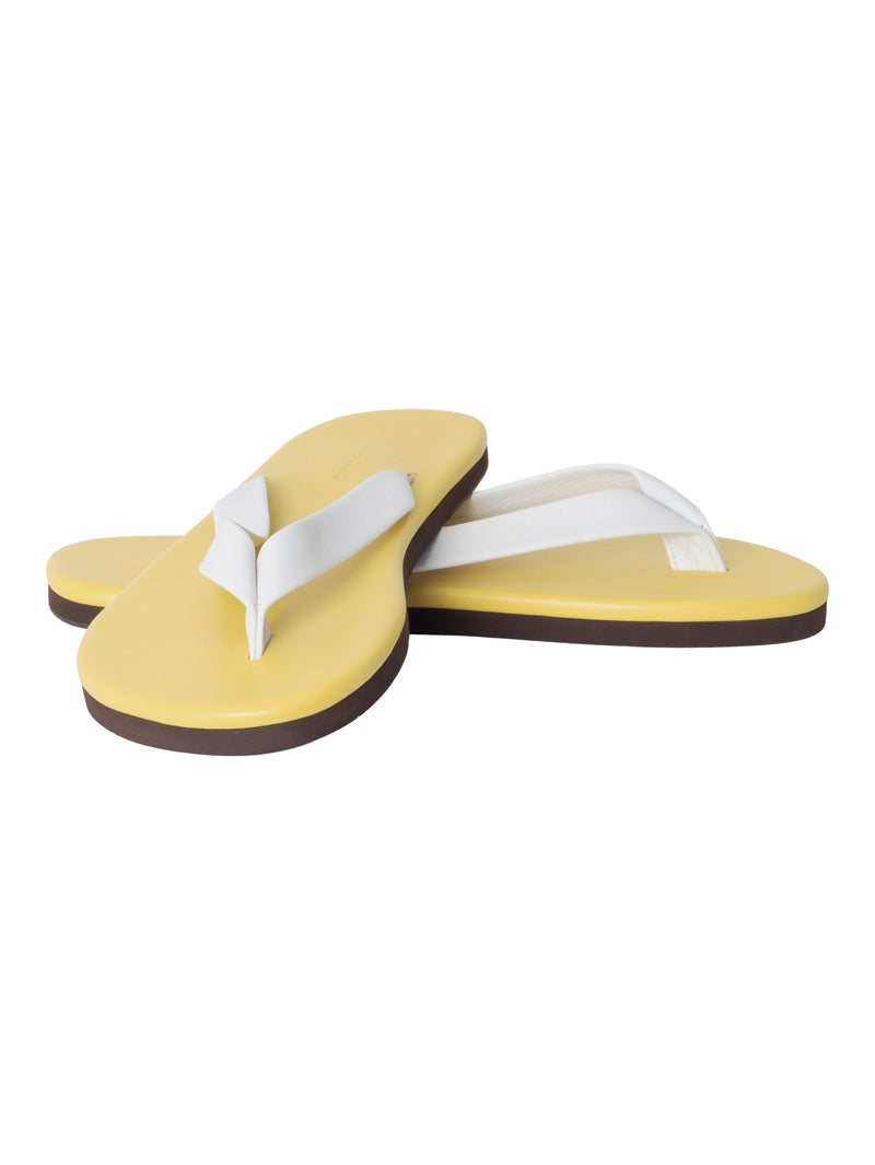 Auralee Women's Soft Leather Flip Flops Yellow × White – Opia