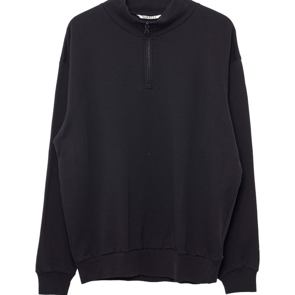 Auralee Men's Elastic High Gauge Sweat Half Zip Pullover Ink Black