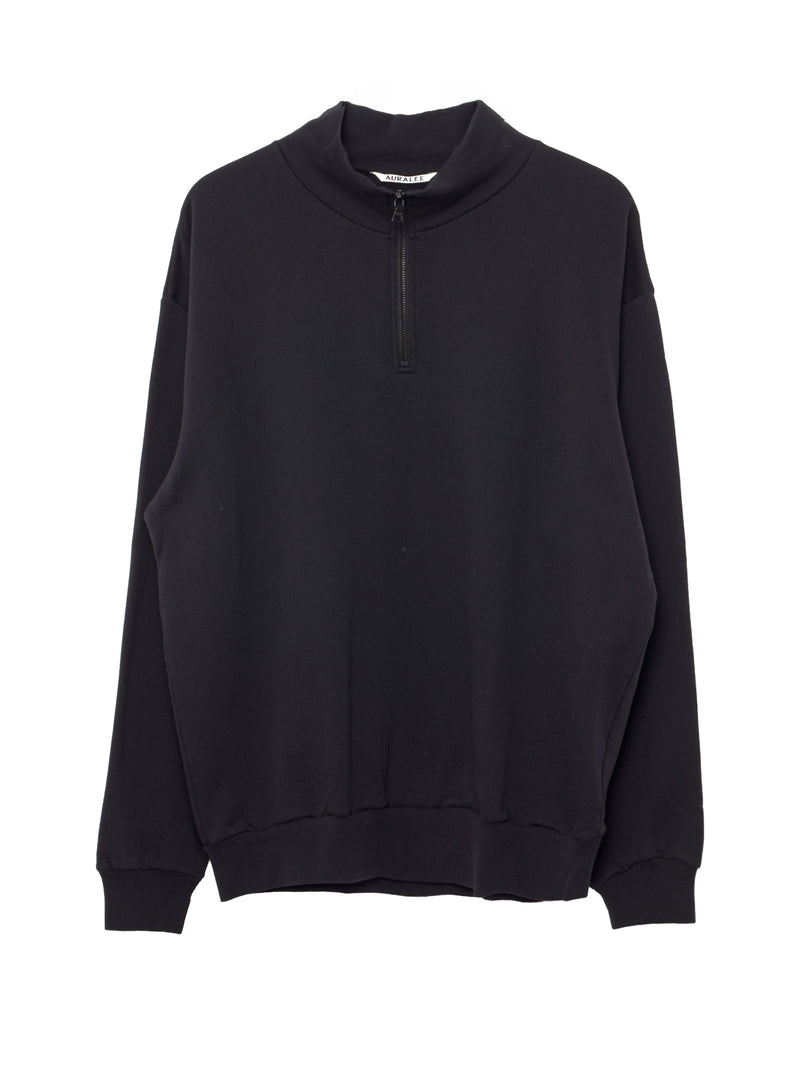 Auralee Men's Elastic High Gauge Sweat Half Zip Pullover Ink Black