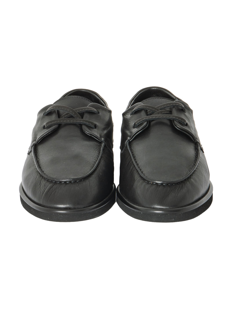 Auralee Men's Soft Leather Deck Shoes Black – Opia