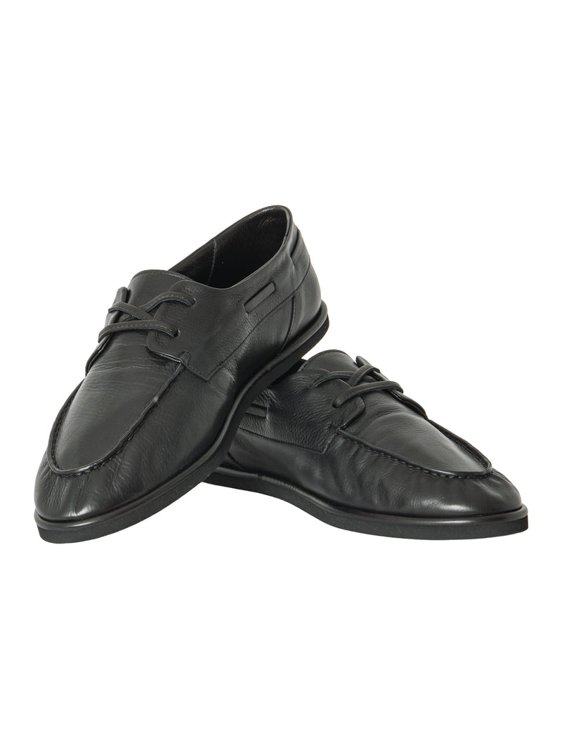 Auralee Women's Soft Leather Deck Shoes Black – Opia