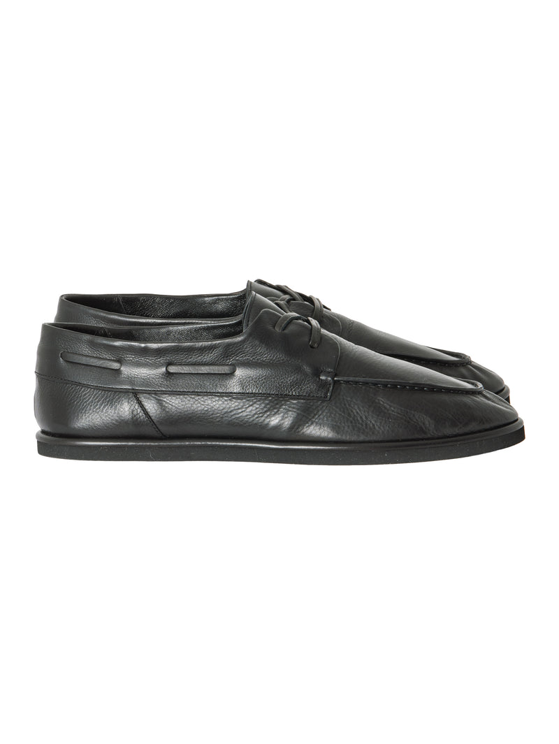 Auralee Men's Soft Leather Deck Shoes Black – Opia