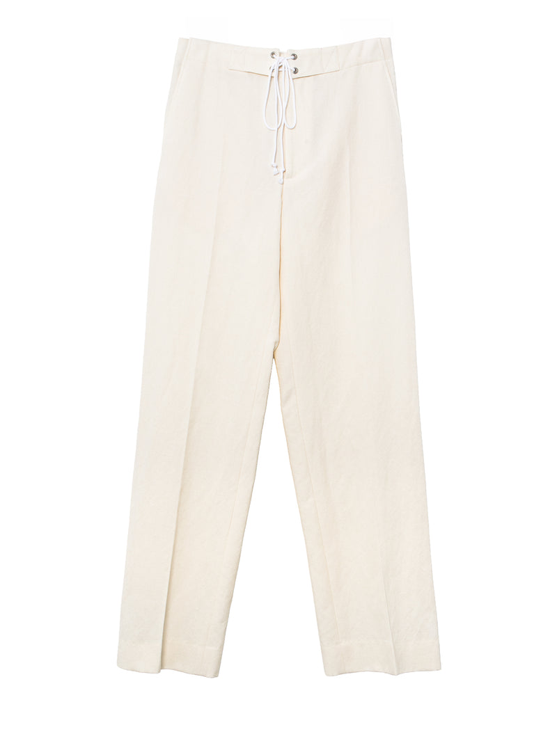 Auralee Men's Wool Cotton Linen Ox Drawstring Pants Off White – Opia