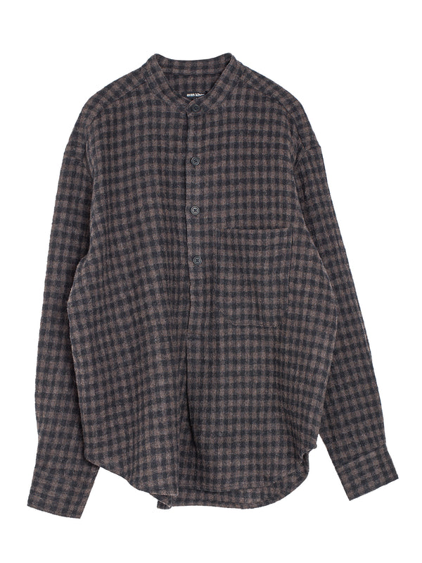 Popover Shirt Wool Gauze Check Black Brown