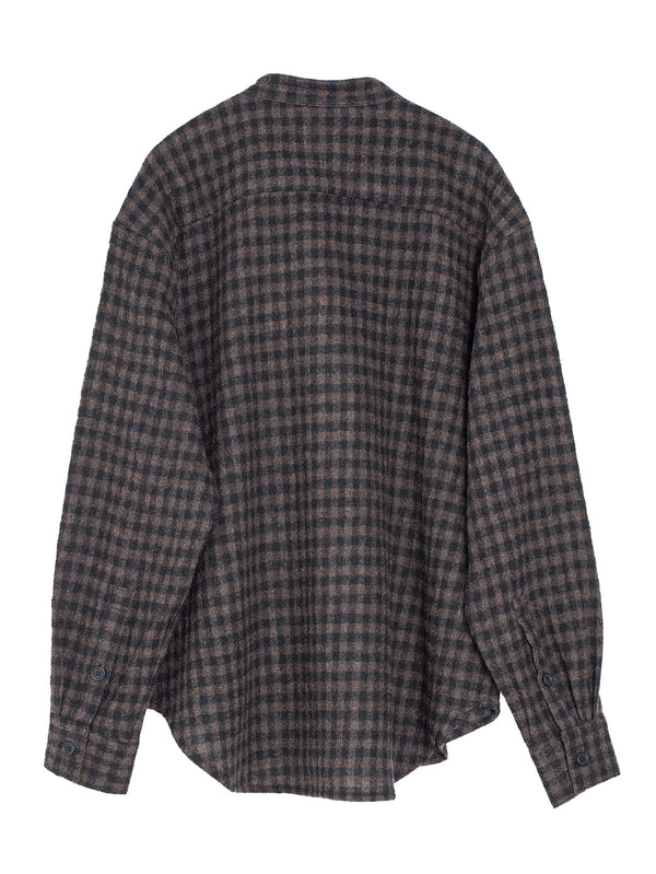 Popover Shirt Wool Gauze Check Black Brown