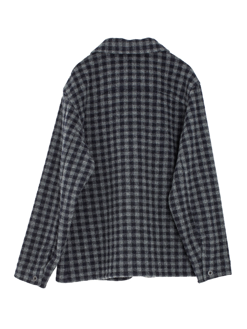 Three Pocket Jacket Brushed Cashmere Wool Check Navy Grey