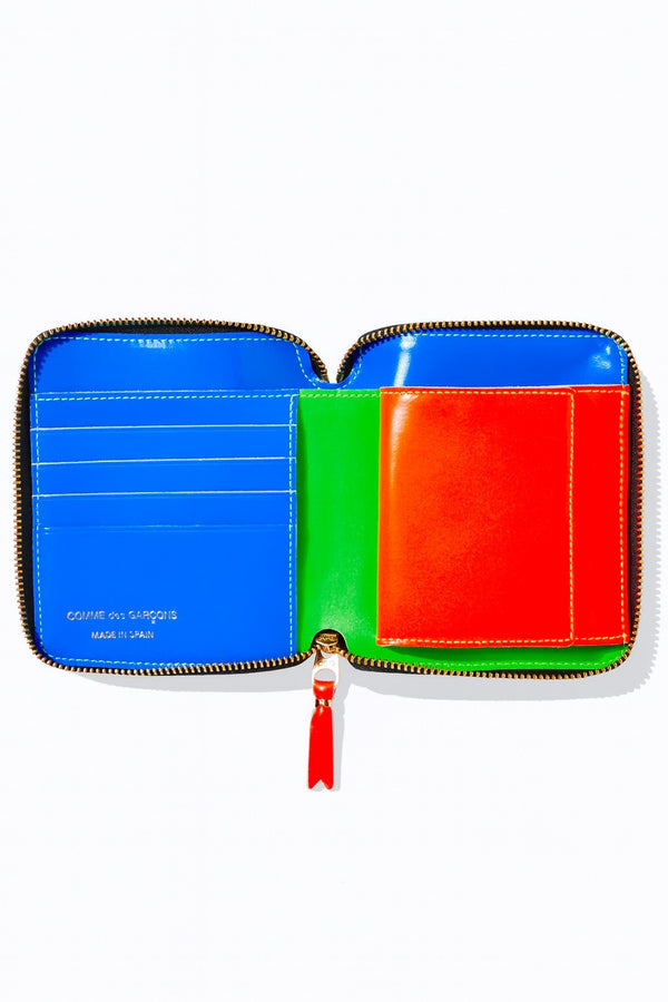 CDG Super Fluo Full Zip Around Wallet Green Blue Orange SA2100SF