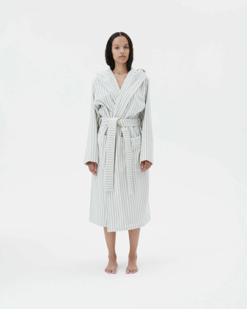 Terry Classic Bathrobe Soft Blue Stripes
