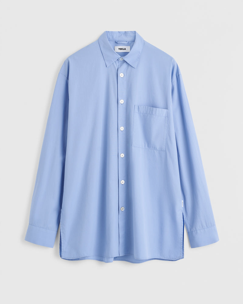 Poplin Pyjamas Long Sleeved Shirt Cornflower Blue