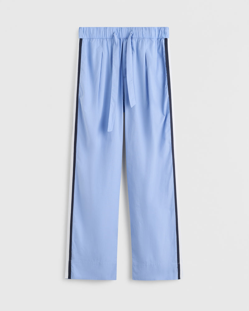 Poplin Pyjamas Pants Grosgrain Side Stripe Cornflower Blue
