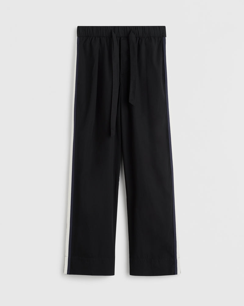 Poplin Pyjamas Pants Grosgrain Side Stripe All Black