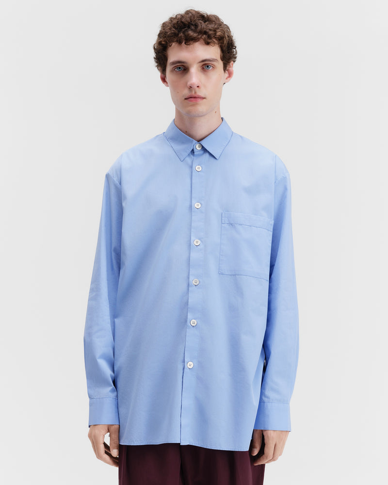 Poplin Pyjamas Long Sleeved Shirt Cornflower Blue