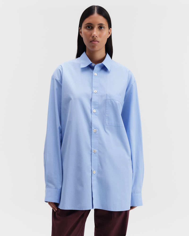 Poplin Pyjamas Long Sleeved Shirt Cornflower Blue